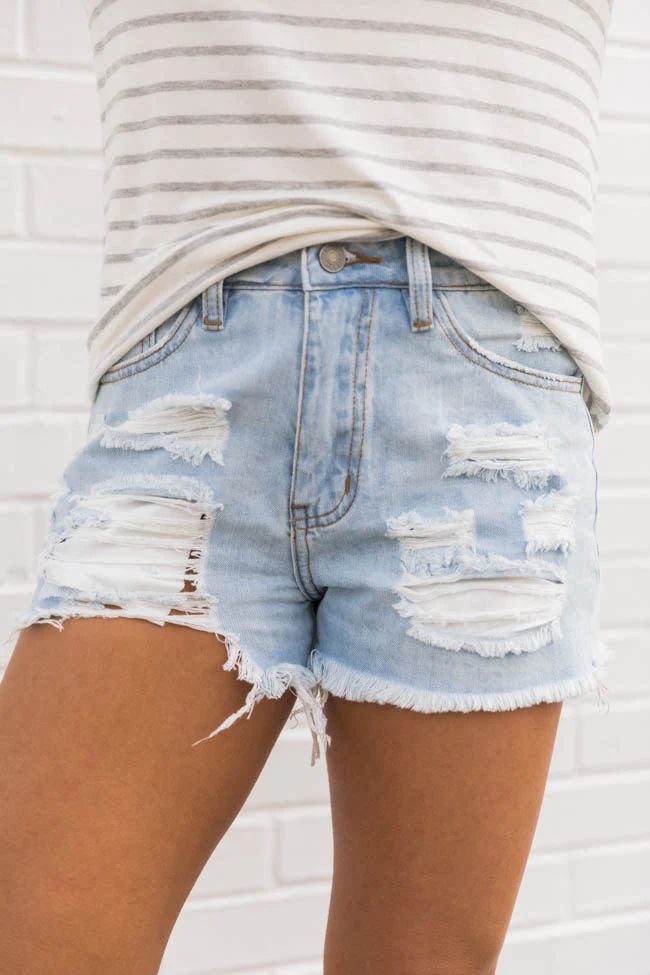 Our Love Collides Distressed Light Wash Shorts | The Pink Lily Boutique