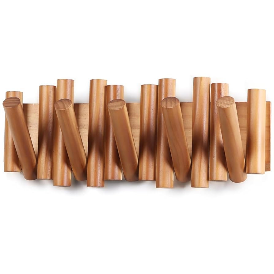 Coat Rack Wall Mount: Coat Rack with 5 Foldable Hooks, Space-Saving Natural Wood Storage Organize... | Amazon (US)