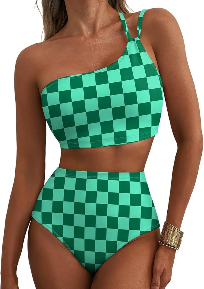 Herseas Women's High Waisted Bikini Sets One Shoulder Floral Print Swimsuits 2 Piece Tummy Contro... | Amazon (US)