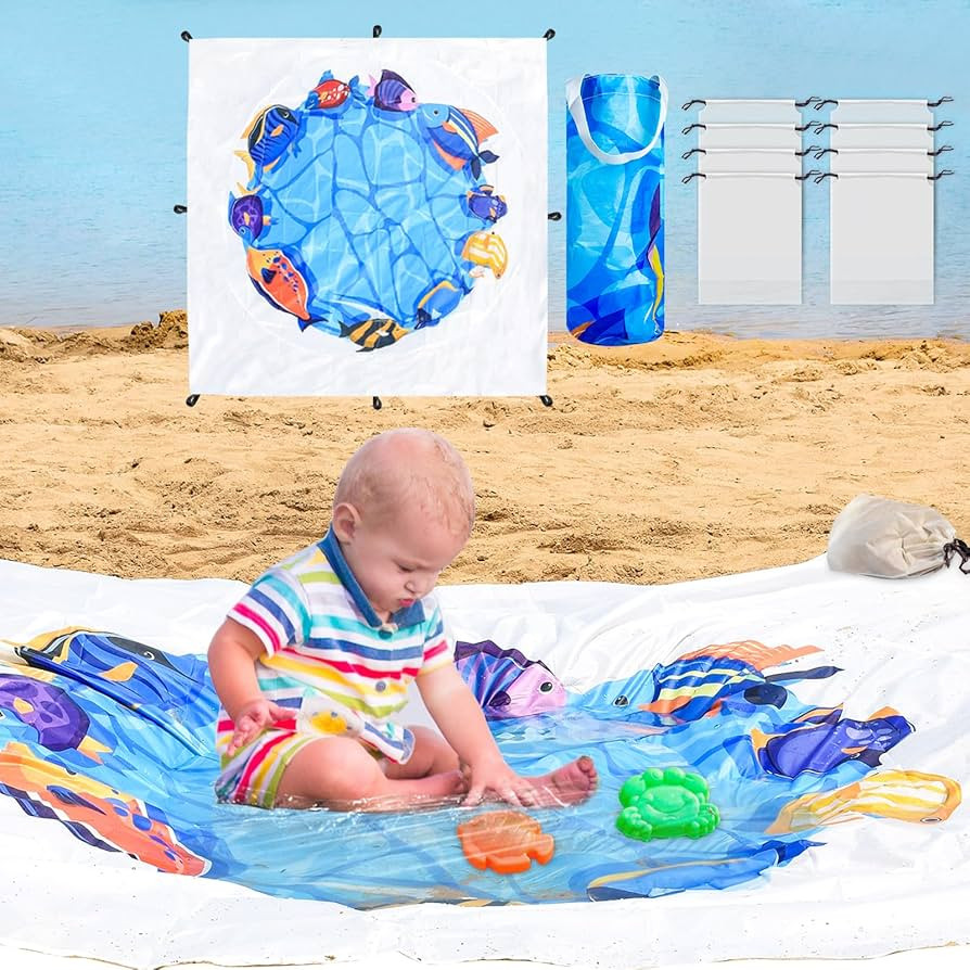 6.5 X 6.5 Feet Baby Beach Pool Portable Baby Pool Cute Cartoon Puddle Pool Toddler Blue Beach Bla... | Amazon (US)