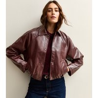 Women's Dark Burgundy Bubble Hem Faux Leather Jacket New Look | New Look (UK)