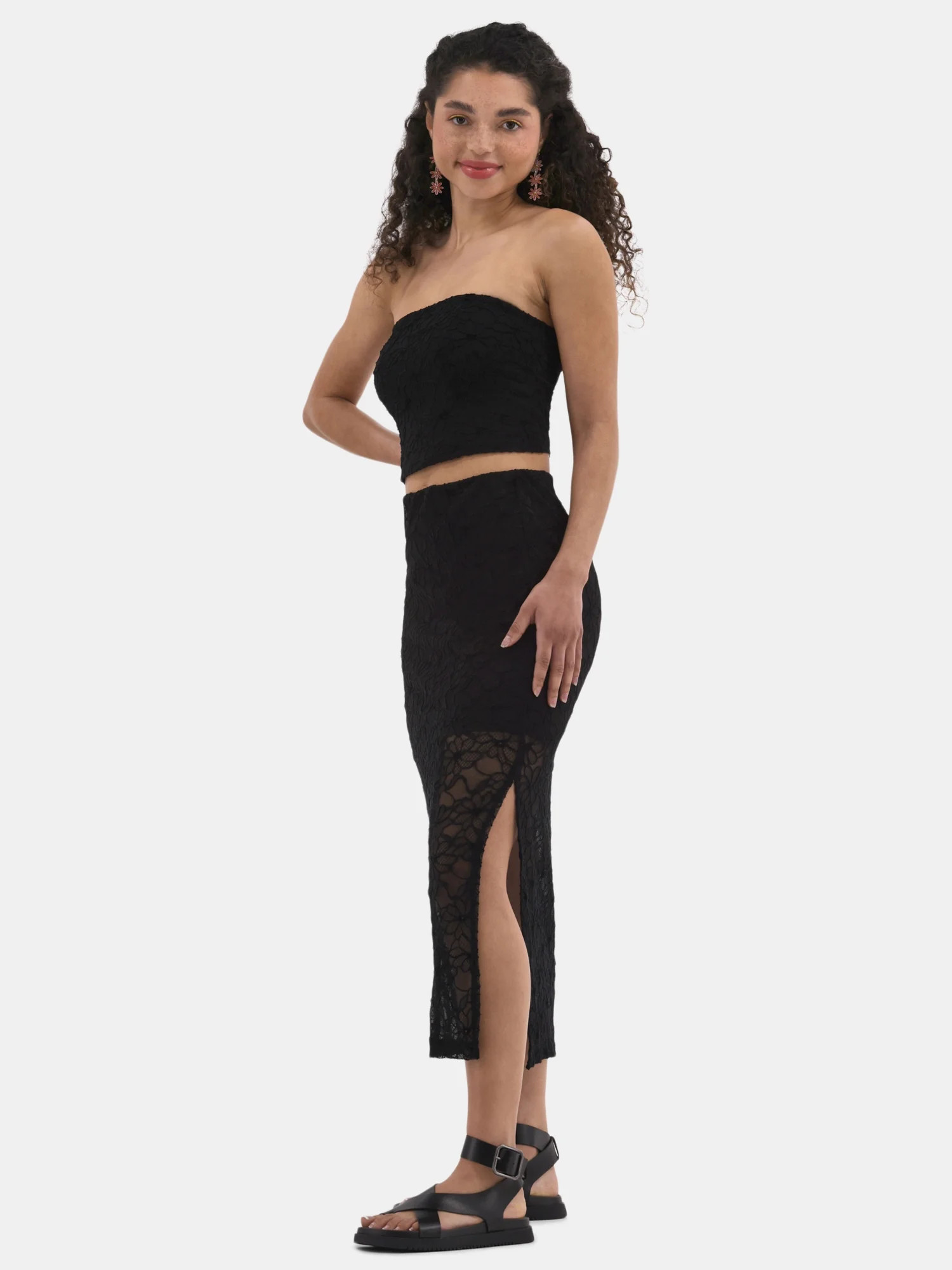 No Boundaries Lace Tube Top and Midi Skirt Set, 2-Piece, Women's | Walmart (US)