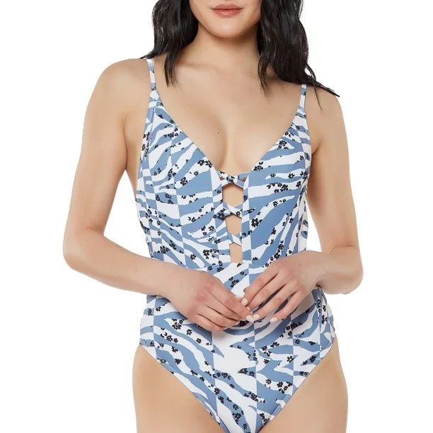 JS Jessica Simpson Women's Zebra Lace Up Plunge One Piece Swimsuit | Walmart (US)