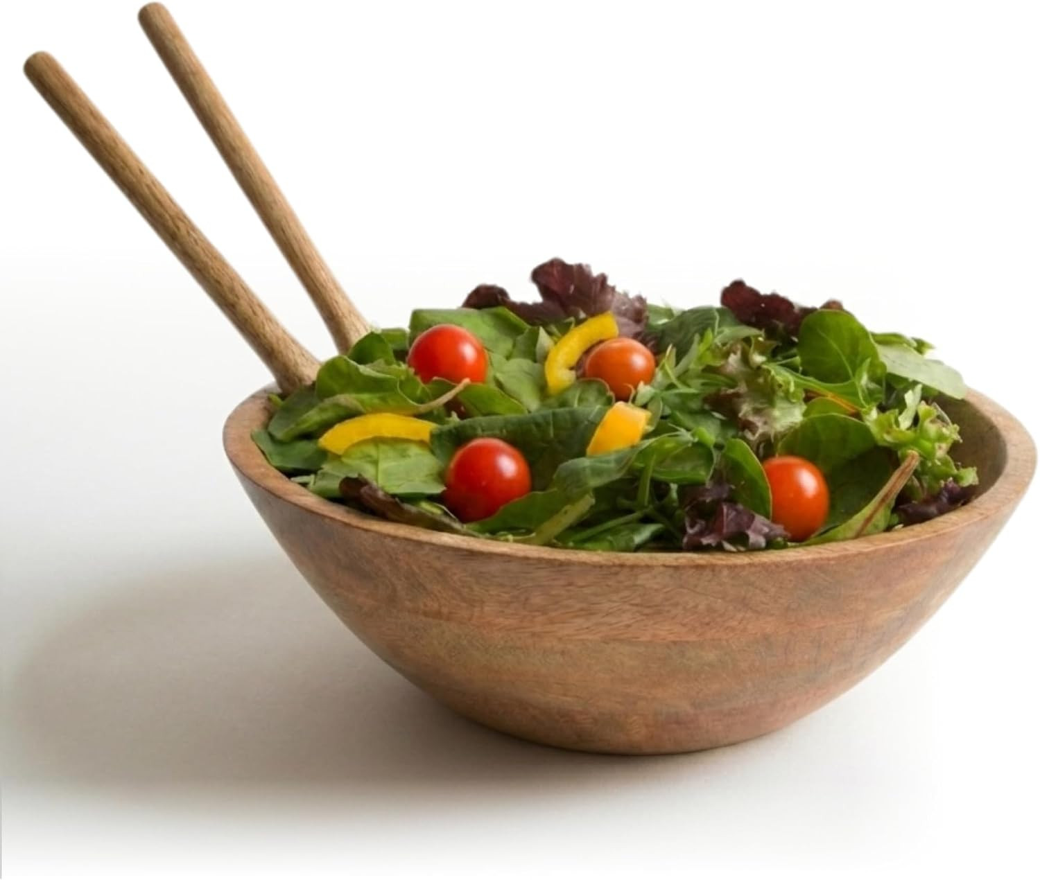 Large Wooden Salad Bowl 11.5 Inches with Serving Utensils, Wooden Fruit Bowl, Mango Wood Bowl Set for Serving, Large Wood Salad Bowl for Family Meals, Pasta, Popcorn, Handcrafted Wooden Serving Bowl | Amazon (US)
