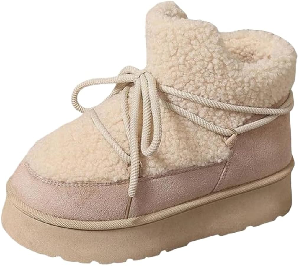 Snow Boots for Women, Platform Anti-Slip Winter Booties, Warm Fur Lace Up Round Toe Ankle Boots f... | Amazon (US)