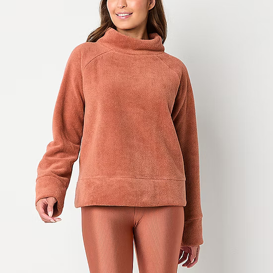 new!Xersion Womens Teddy Sherpa Funnel Neck Long Sleeve Sweatshirt | JCPenney