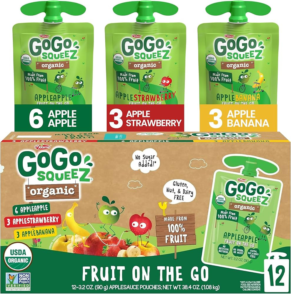 GoGo squeeZ Organic Applesauce and Fruit Puree, Variety Pack, Apple, Strawberry & Banana, 3.2 oz ... | Amazon (US)