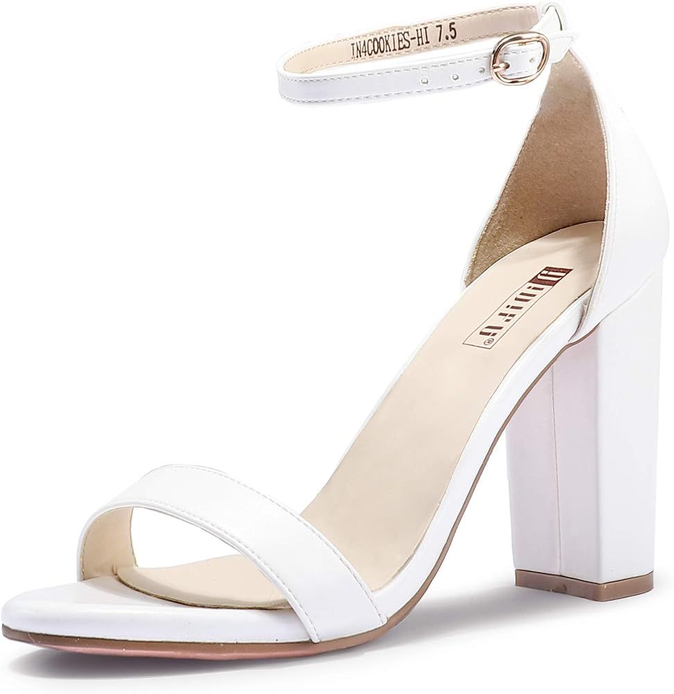 IDIFU Women's IN4 Cookie-HI Chunky High Heel Sandals Open Toe Ankle Strap Wedding Bridal Prom Dress  | Amazon (US)