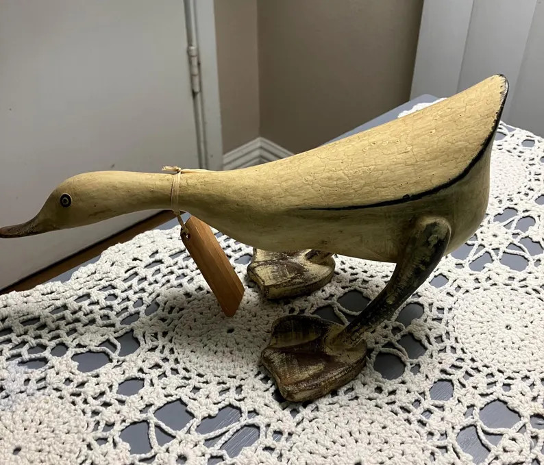 Vintage Hand Carved and Painted Wooden Duck - Etsy | Etsy (US)