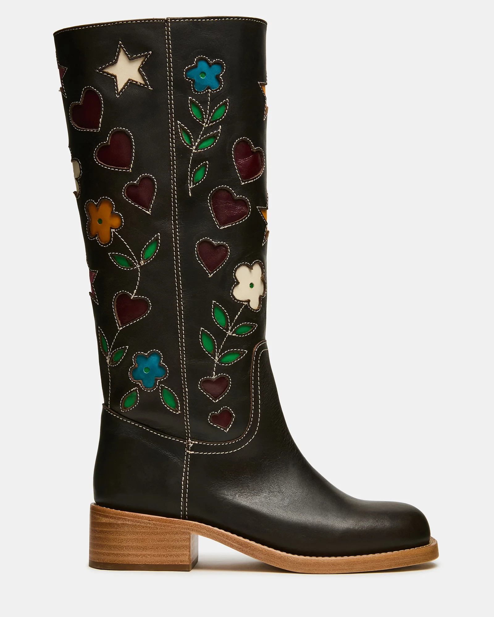 RIGGS Floral Brown Leather Square-Toe Women's Boot | Steve Madden (US)