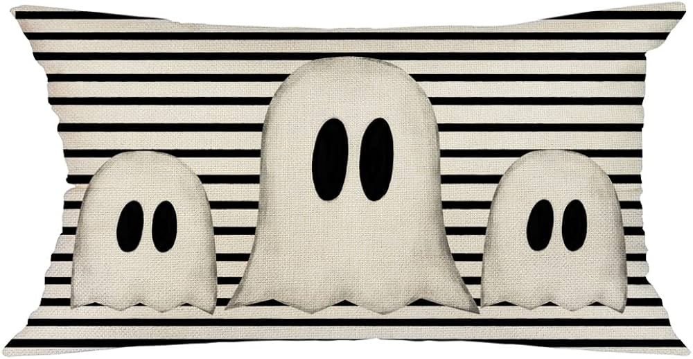 Halloween Pillow Cover 12x20 inch Ghost Striped Lumbar Pillow Cover for Fall Halloween Decoration... | Amazon (US)