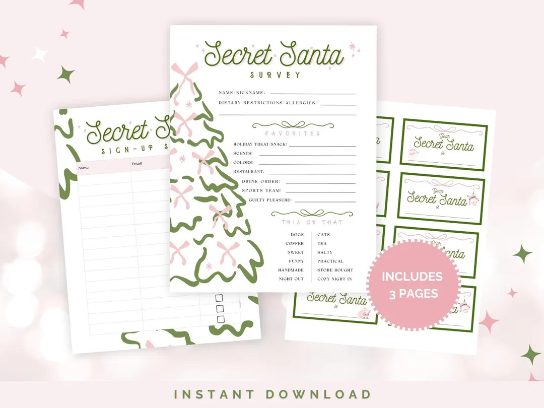 Printable Secret Santa Bundle: Survey, Sign-up Sheet & Assignment Cards - Etsy | Etsy (US)