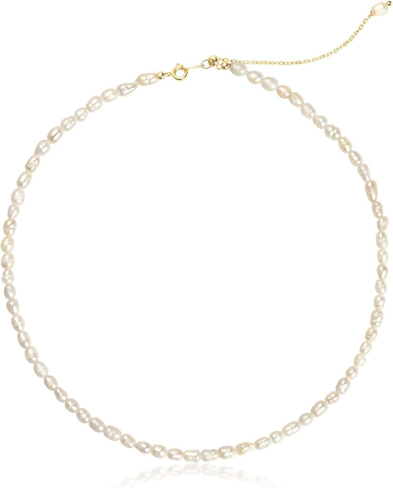 InzheG Pearl Necklace Dainty Choker Baroque Cultured Strands Short Tiny Chain Handmade Vintage Je... | Amazon (US)