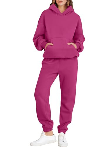 ANRABESS Womens 2 Piece Outfits Lounge Hoodie Oversized Sweatshirt Jogger Sweatpants Y2K Tracksuit Sweatsuit Set Fall Clothes Hot Pink X-Small | Amazon (US)