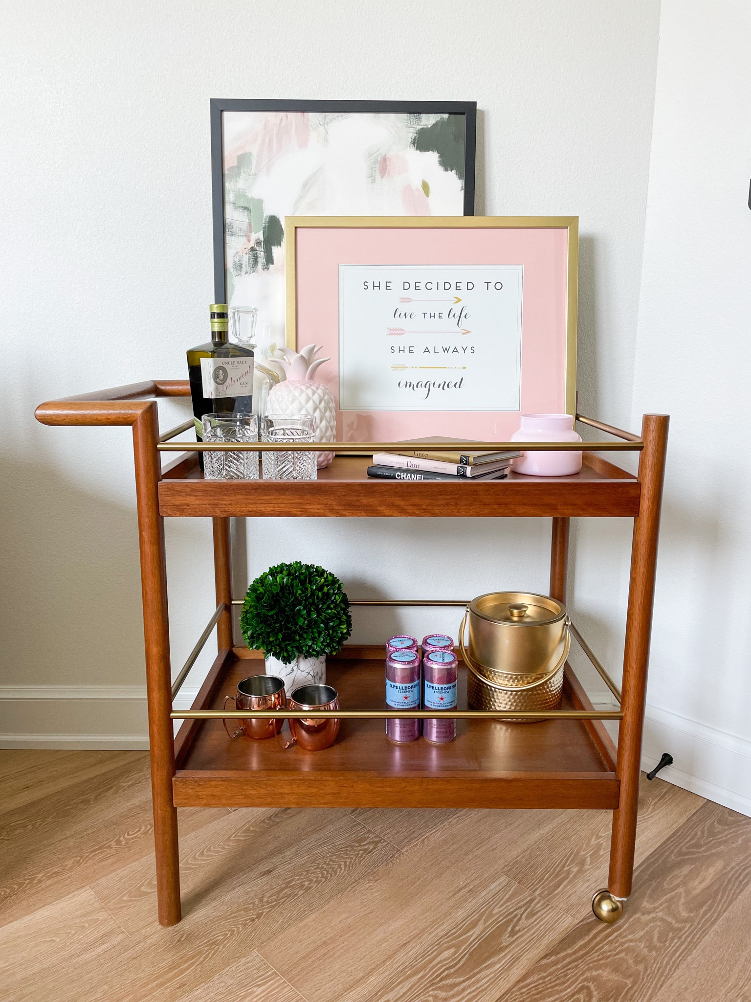Bar carts are such a fun and simple way to personalize you space. They are practical and functional. This one is a timeless favorite. I love to style it differently based upon the seasons, holidays, or hosting occasion. #barcart #kitchen #interiorstyling 

#LTKstyletip #LTKhome
