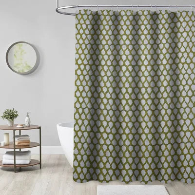 Soft Linen Hand Block Print Shower Curtain | Vintage Style Bath Accessory by Fabdivine, Panchi, Green | Wayfair North America