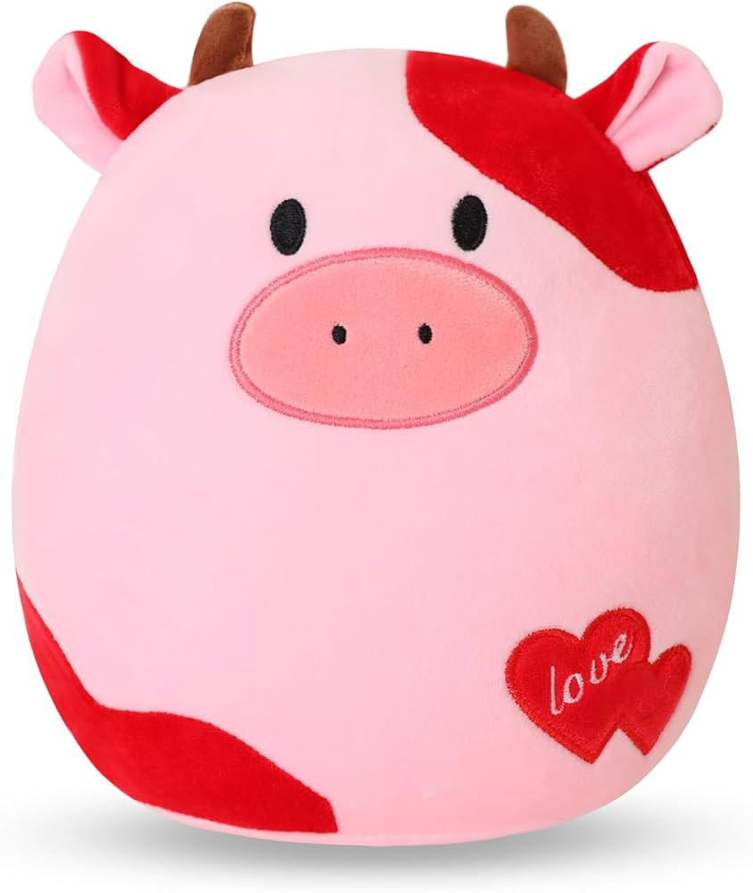 SQEQE Cow Plush Toy Cute Cow Stuffed Animals Soft Pillow Plushies Kawaii Cow Plushie Red Heart Pl... | Amazon (US)