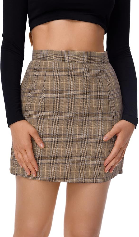 MakeMeChic Women's Plaid Skirt High Waisted Pencil Mini Skirt | Amazon (US)