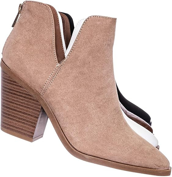 Block Heel Side Cutout Bootie - Womens Double V-Cut Ankle Boots | Amazon (US)