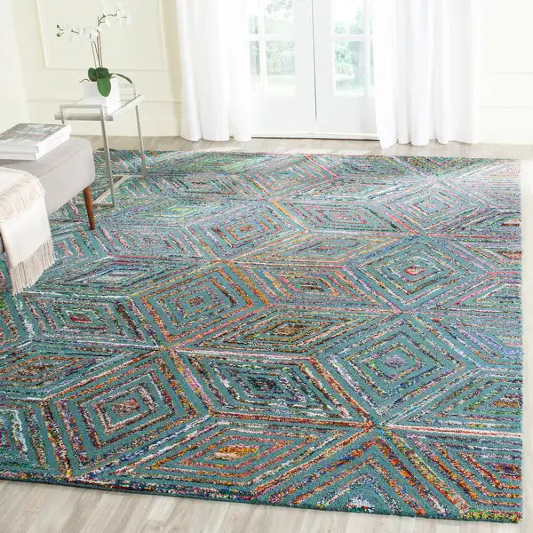 SAFAVIEH Handmade Nantucket Fevzie Contemporary Cotton Rug - 10' x 14' - Blue | Bed Bath & Beyond
