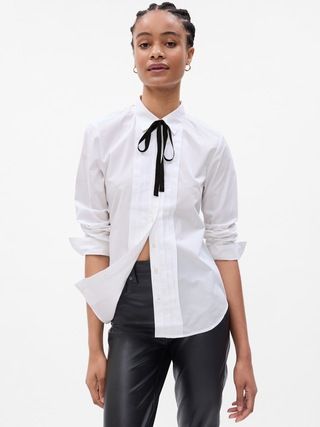100% Organic Cotton Tie-Neck Pintuck Perfect Shirt | Gap (US)