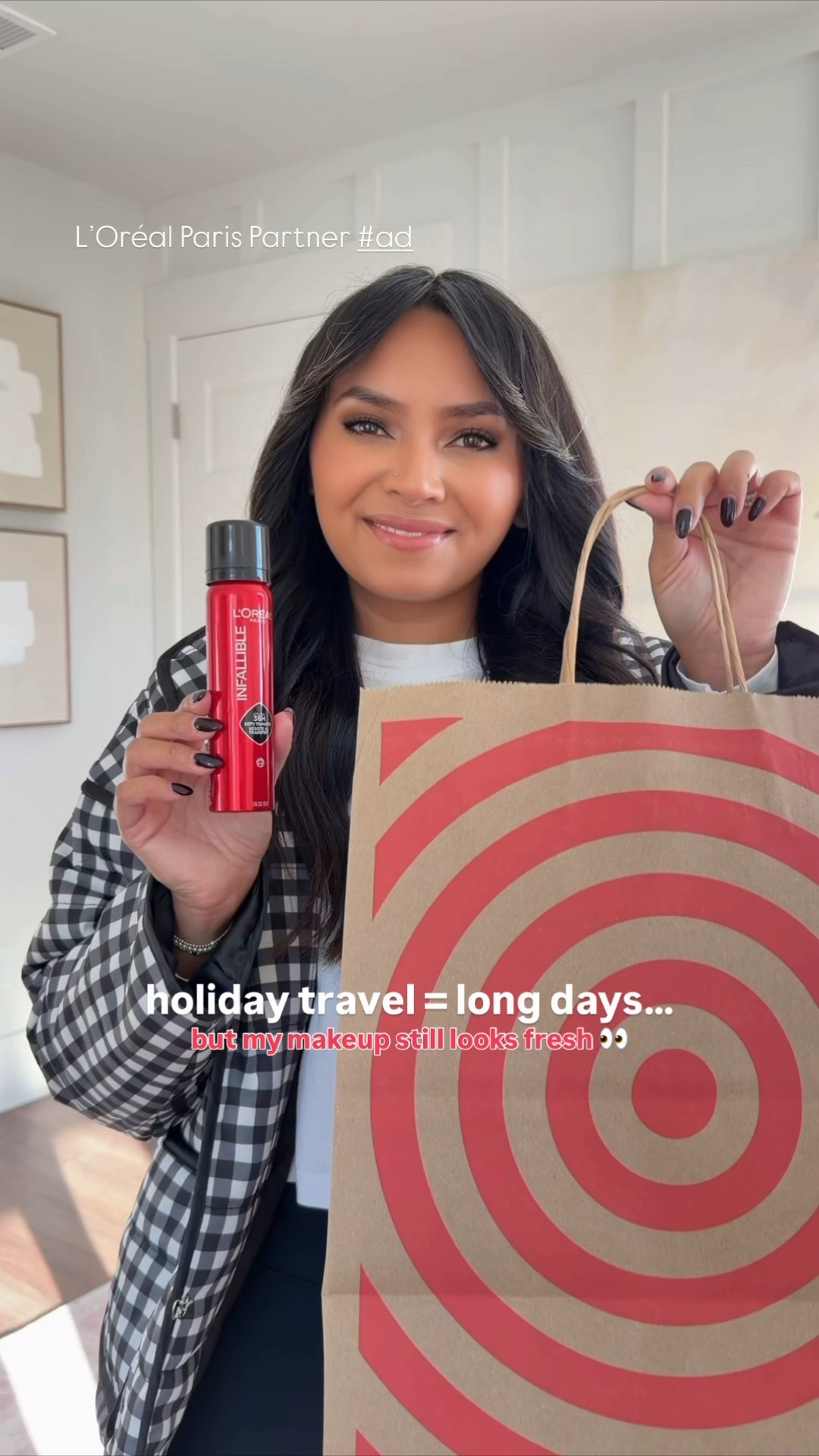My favorite setting spray plus it’s affordable! 

#LOrealParisPartner #ad  It’s the holiday season, which means a whole lot of travel to see loved ones
But hitting the road doesn’t mean we have to sacrifice our look.
The L’Oréal Paris Infallible 3-Second Setting Spray is my secret holiday time saver! Jjust one quick mist locks in my makeup for up to 36 hours of flawless wear.
It’s transfer-resistant, sweat-proof, and smudge-proof, so my makeup stays put from take-off to arrival. No cracking, no caking, it's truly the ultimate holiday travel essential.

#LOrealParisMakeup #LOrealParisCosmetics #TargetPartner #Target @lorealparis @target @targetstyle
@shop.ltk #liketkit


#LTKBeauty #LTKGiftGuide #LTKHoliday