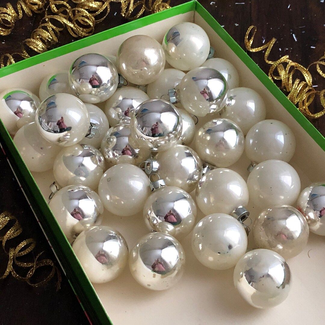 White Silver Glass Ornaments Set Small Metallic Mercury Glass - Etsy | Etsy (US)