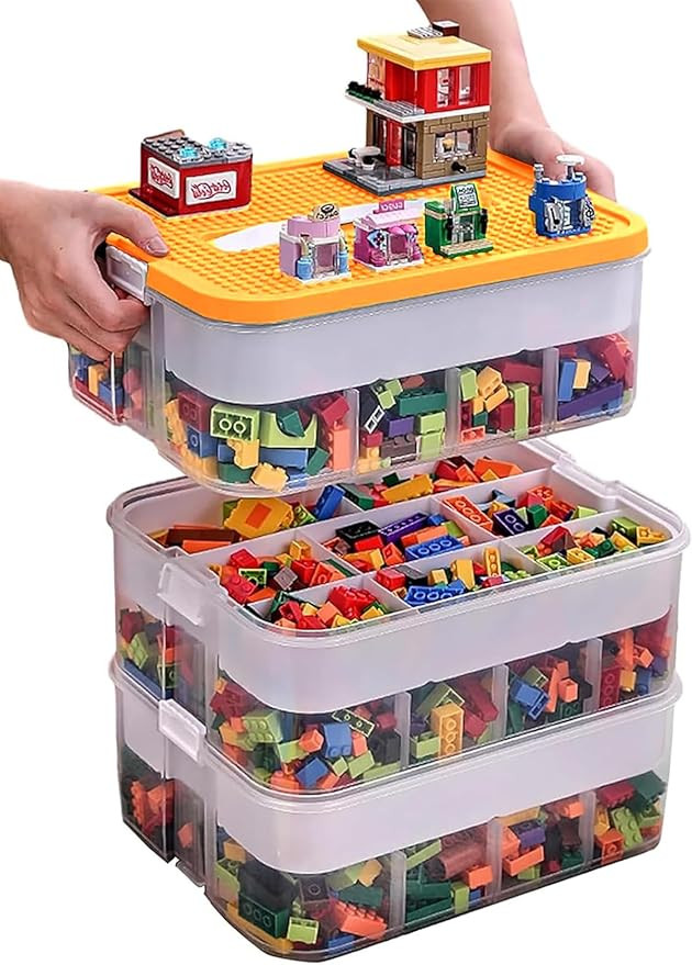Kids Toy Organizer for Lego Stackable Storage Compartments Bins With Base Plates Lids 3 Tiers Cle... | Amazon (US)
