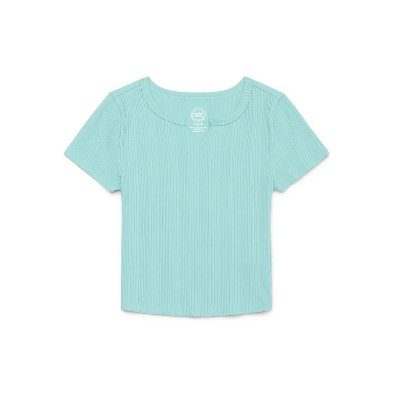 Wonder Nation Girls Split Neck Top with Short Sleeves, Sizes 4-18 | Walmart (US)