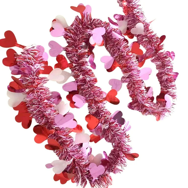 KCEHTA Valentine's Day Tinsel Garland 6.56 Ft Red Pink Heart Tinsel Garland Metallic Tinsel Twist... | Walmart (US)