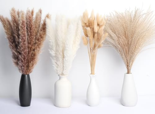 100 Pcs Dried Pampas Grass Decor - 4 Various Natural Pampas Grass Contains Bunny Tails Dried Flowers, Reed Grass Bouquet for Wedding Boho Flowers Home Party Table Rustic Farmhouse Decor (17 inch) | Amazon (US)