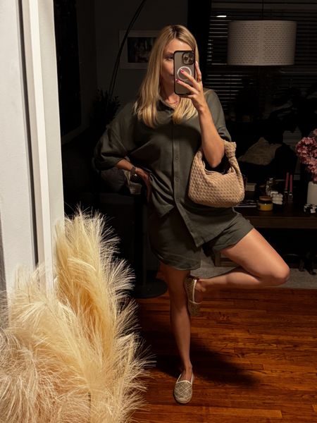 Summer set in army green, wearing it in size small 

Waffle Knit Lounge Set Short Sleeve Button Down Oversized Loungewear Shorts 

Amazon finds • summer fashion • airport outfit • lounge set • two piece set 

#LTKStyleTip #LTKFindsUnder50