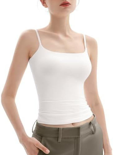 PUMIEY Women's Square Neck Tank Top Adjustable Spaghetti Straps Sleeveless Basic Tops Sharp Colle... | Amazon (US)