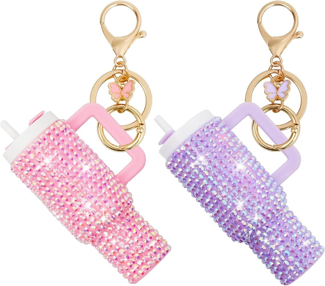 Sparkling Rhinestones Mini Tumbler Keychain Lip Balm Holder Key Ring, Stylish & Functional Access... | Amazon (US)