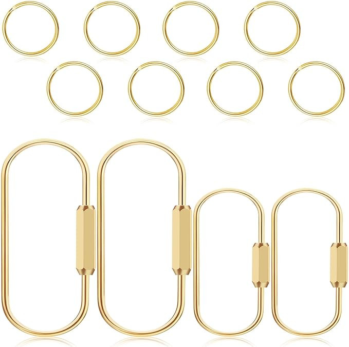 4Pcs Brass Screw Lock Keychains with 8 Flat Rings Gold Carabiner, Gold Key Ring Gold Keychain, Go... | Amazon (US)