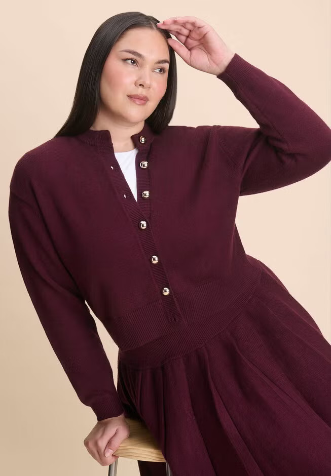 Gold Button Cropped Cardigan | Eloquii