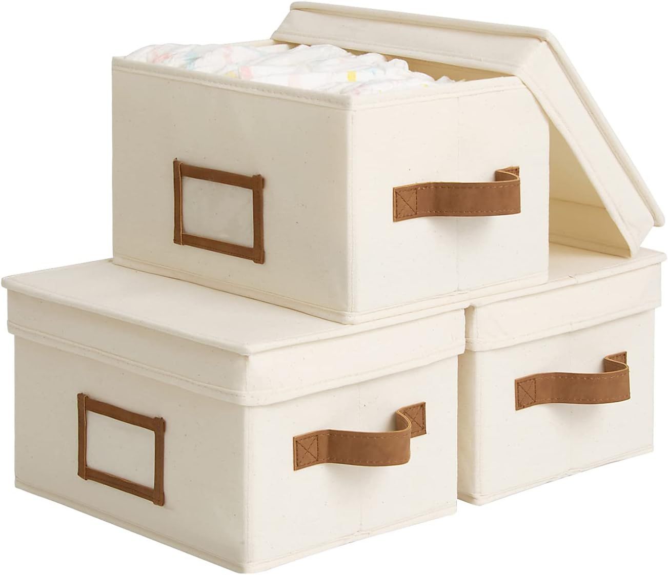 StorageWorks Decorative Storage Baskets for Shelves, Closet Storage Bins with Lids and PU Handles... | Amazon (US)