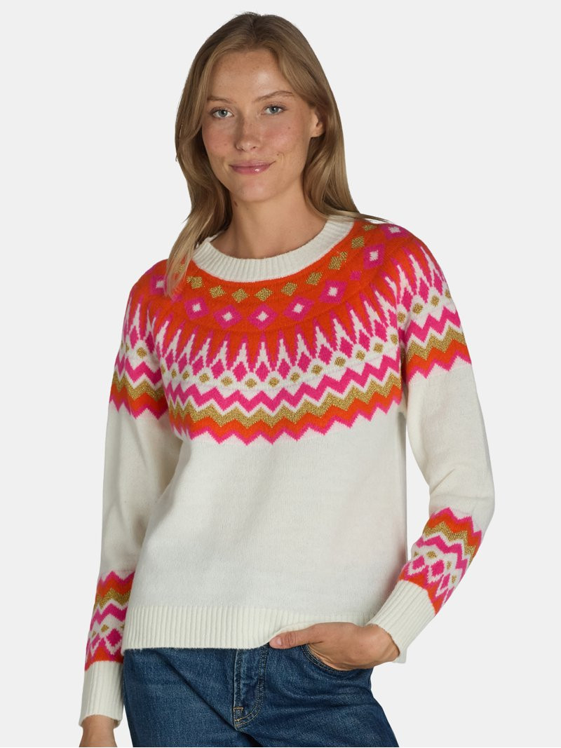 99 Jane Street Women's Fair Isle Crewneck Sweater with Long Sleeves, Midweight, Sizes XS-XL | Walmart (US)