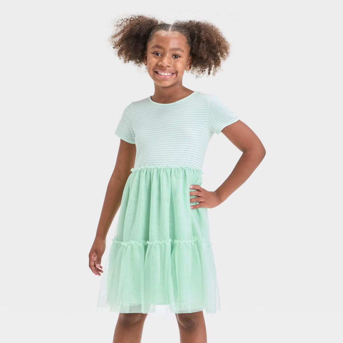 Girls' Short Sleeve Knit Tulle Tiered Dress - Cat & Jack™ | Target