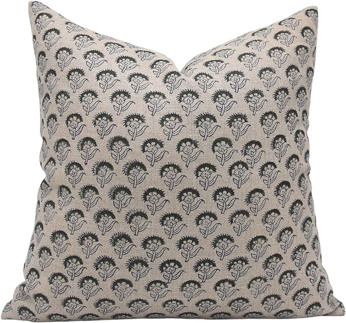 Fabritual Block Print Thick Linen 22x22 Throw Pillow Covers, Handmade Vintage Pillow Covers for S... | Amazon (US)