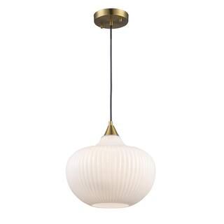 Aristo 1-Light Antique Gold Pendant Light Fixture with Frosted Glass Shade | The Home Depot