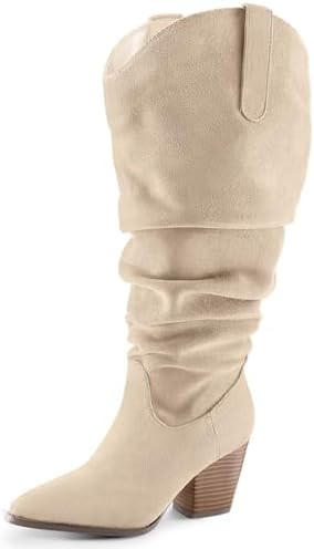 mysoft Women's Wide Calf Knee High Boots Cowgirl Low Chunky Stacked Heel Wide Width Pointed Toe S... | Amazon (US)
