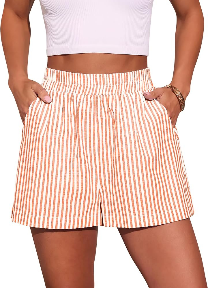 AISEW Women's Striped Boxer Shorts Summer Casual Beach Shorts Elastic Waist Lounge Pajama Bottoms | Amazon (US)