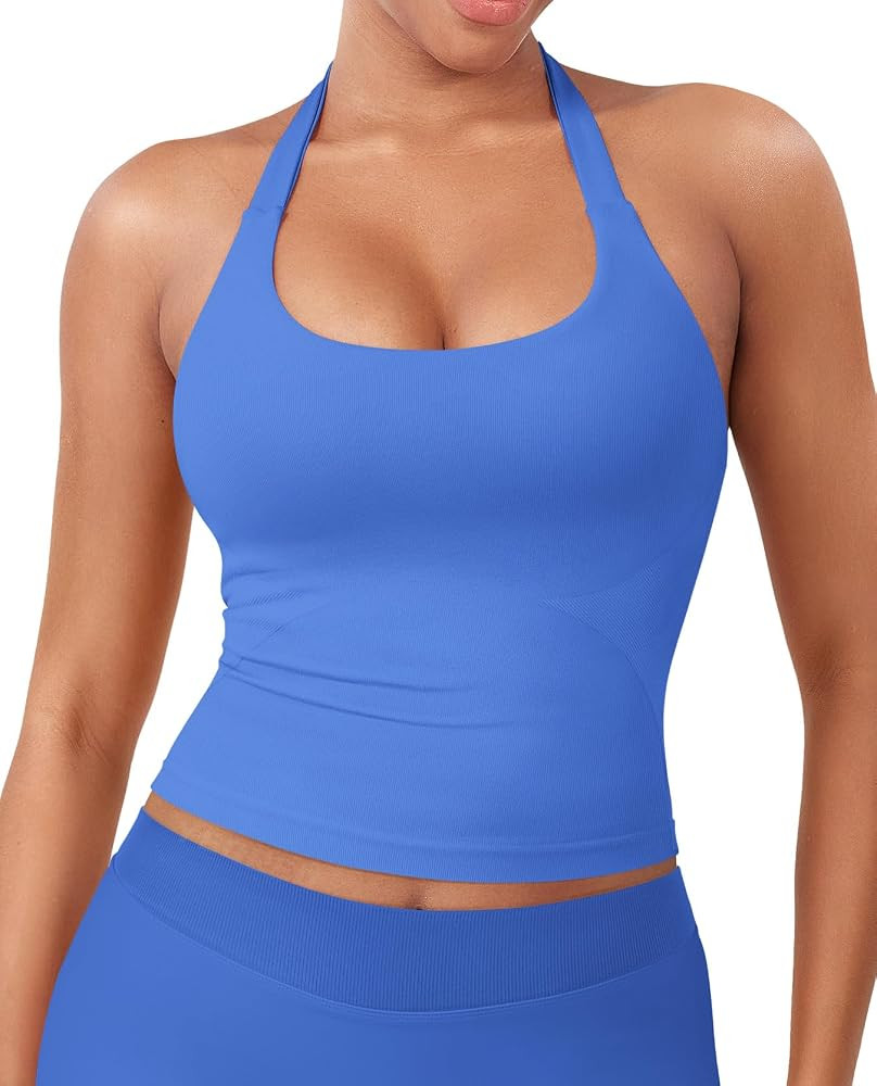 YEOREO SoftHue Women's Impact Halter Tank Top Longline Backless Scoop Neck Built-in Bra Sports Wo... | Amazon (US)