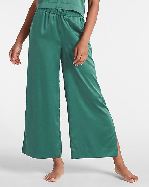 Satin Wide Leg Side Vent Pajama Pant | Express
