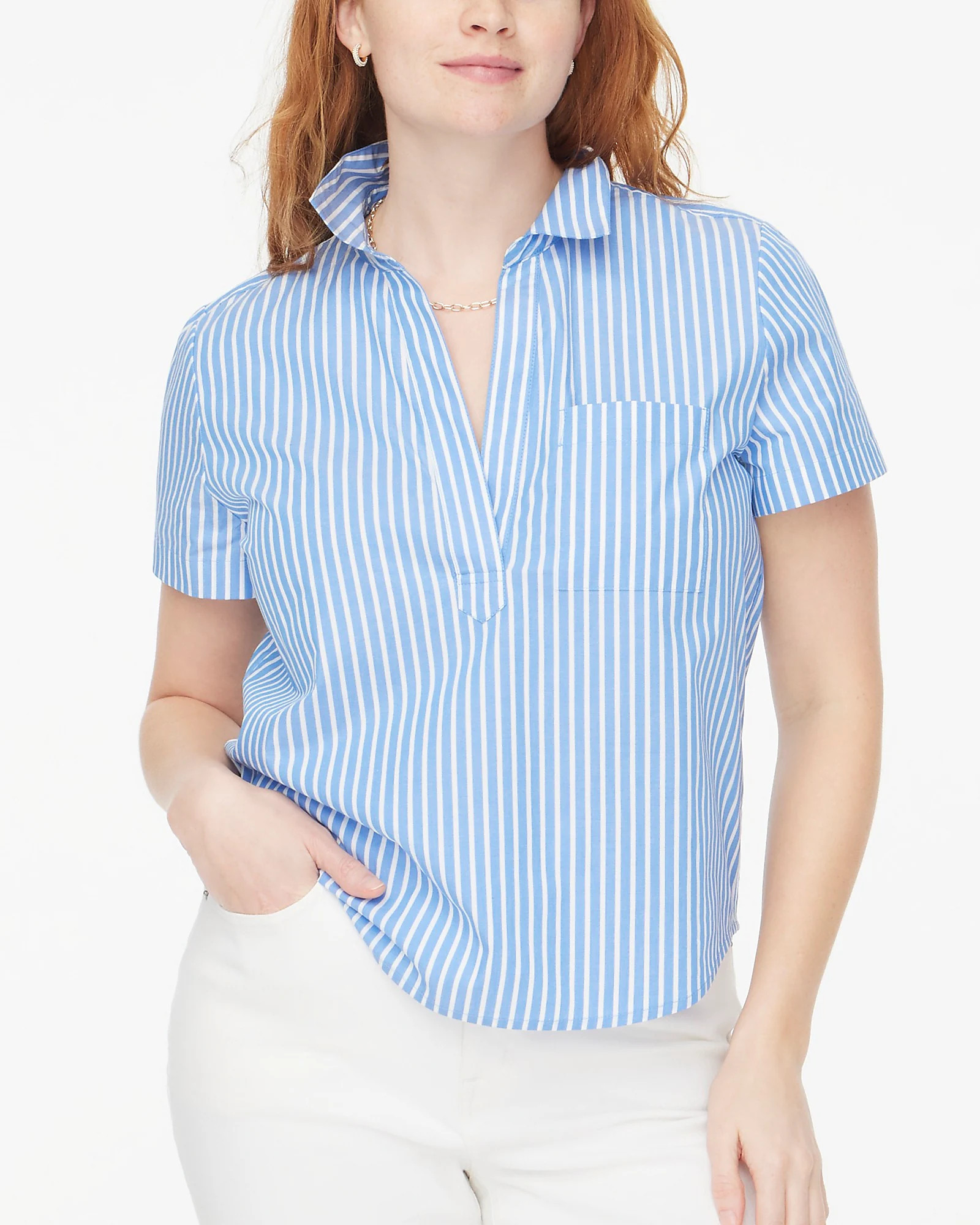 Striped short-sleeve poplin popover top | J.Crew Factory