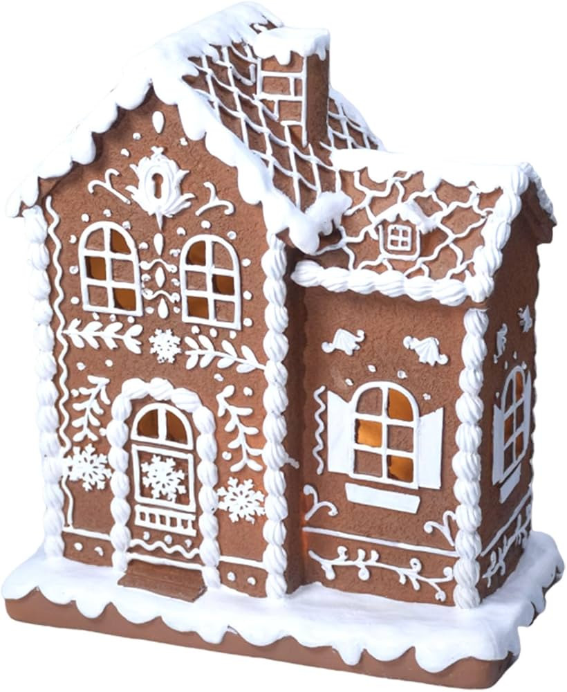 Gingerbread Christmas Decorations Indoor Resin Gingerbread Houses Decor with LED Lights 9 * 5 * 1... | Amazon (US)