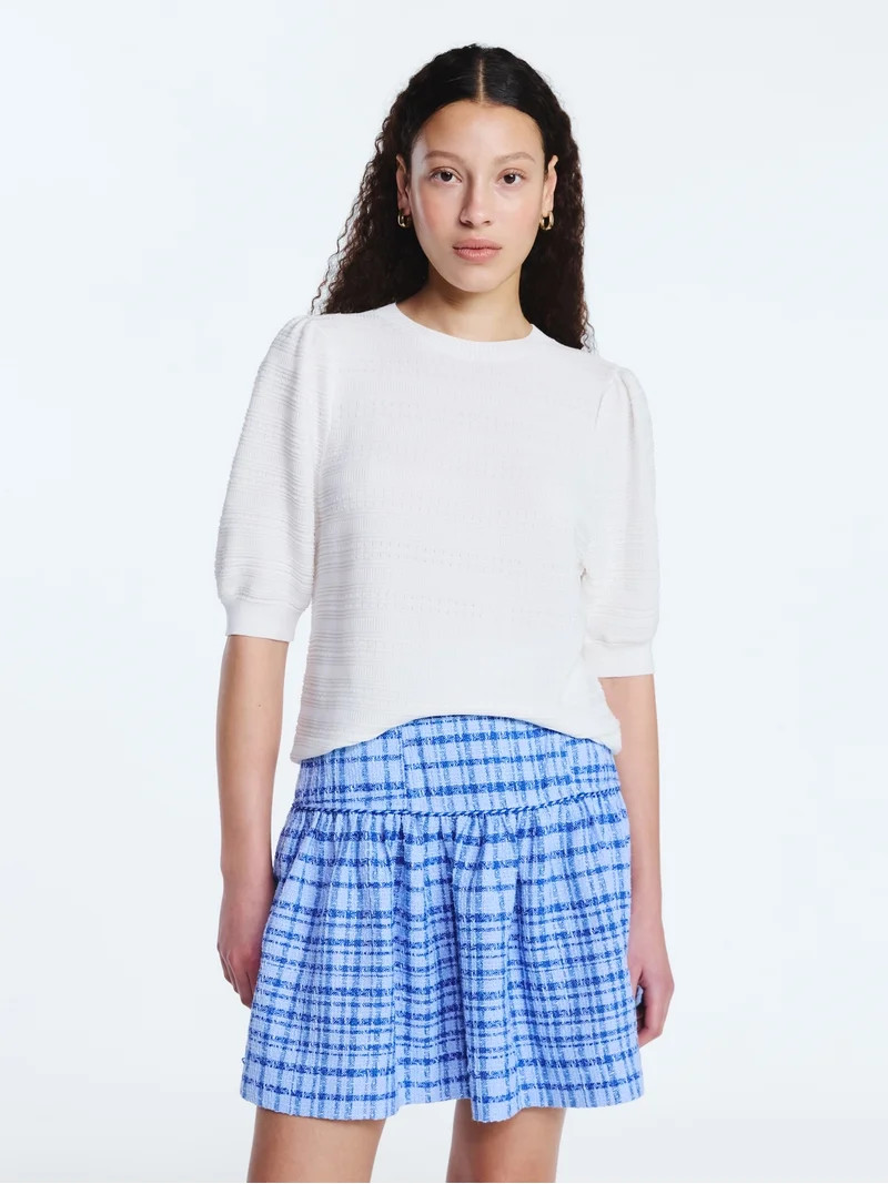 Free Assembly Women's Textured Sweater with Short Puff Sleeves, Lightweight, Sizes XS-XXL | Walmart (US)