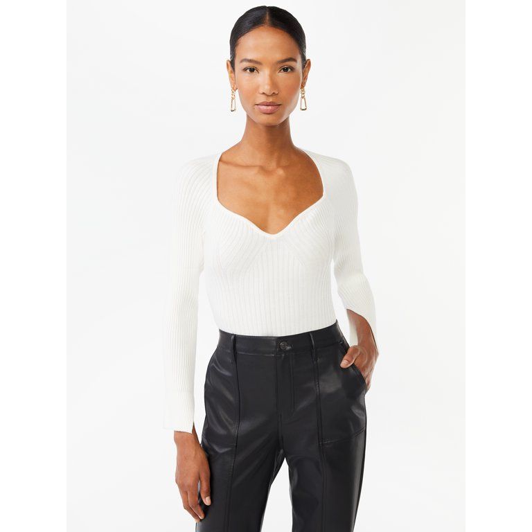 Scoop Women's Ribbed Bodysuit with Long Sleeves | Walmart (US)