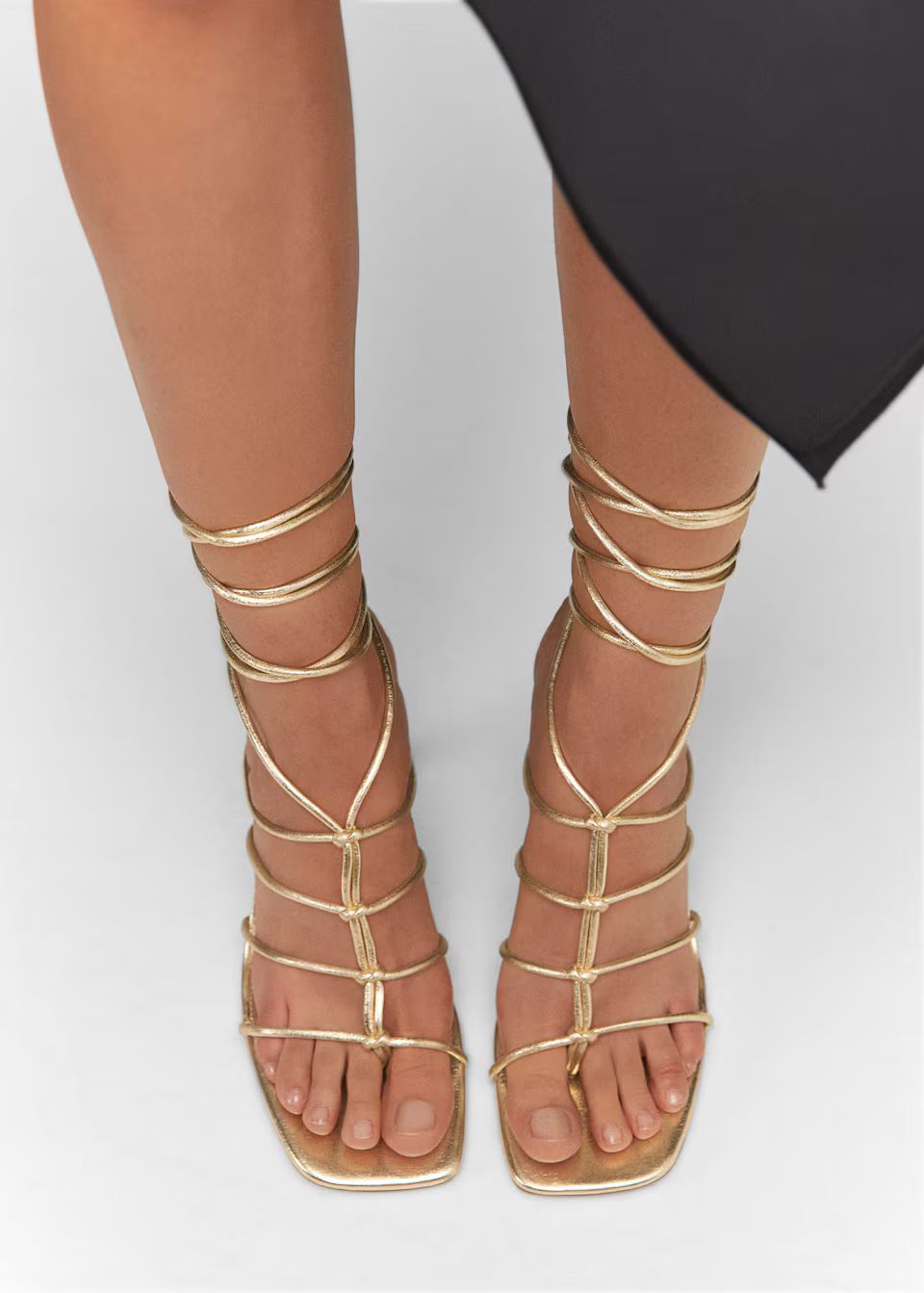 Metallic strappy heeled sandal -  Women | Mango United Kingdom | MANGO (UK)